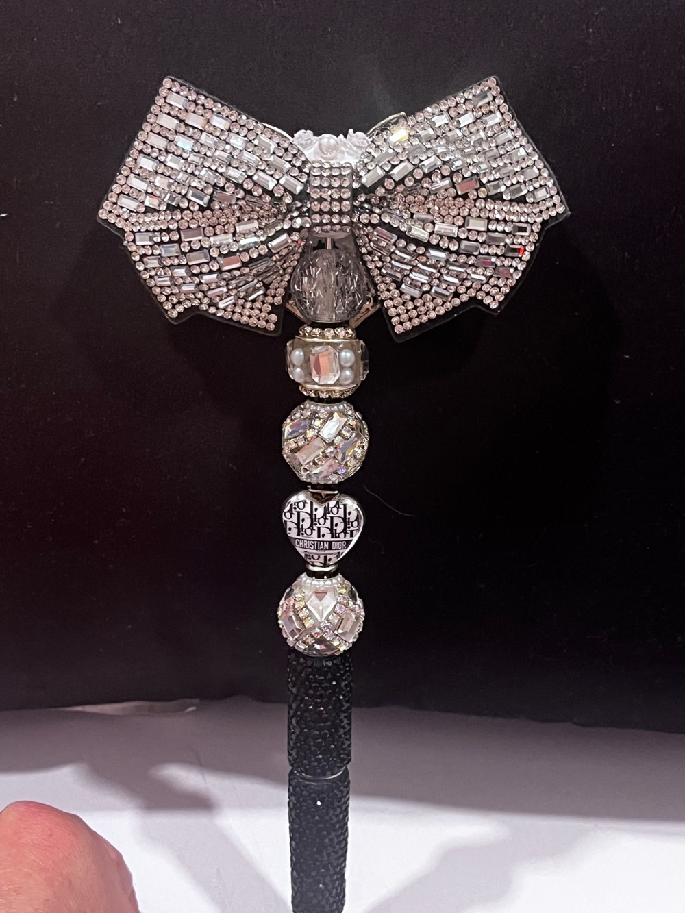 Crystal Bow Pen with Beaded Accent - Silver